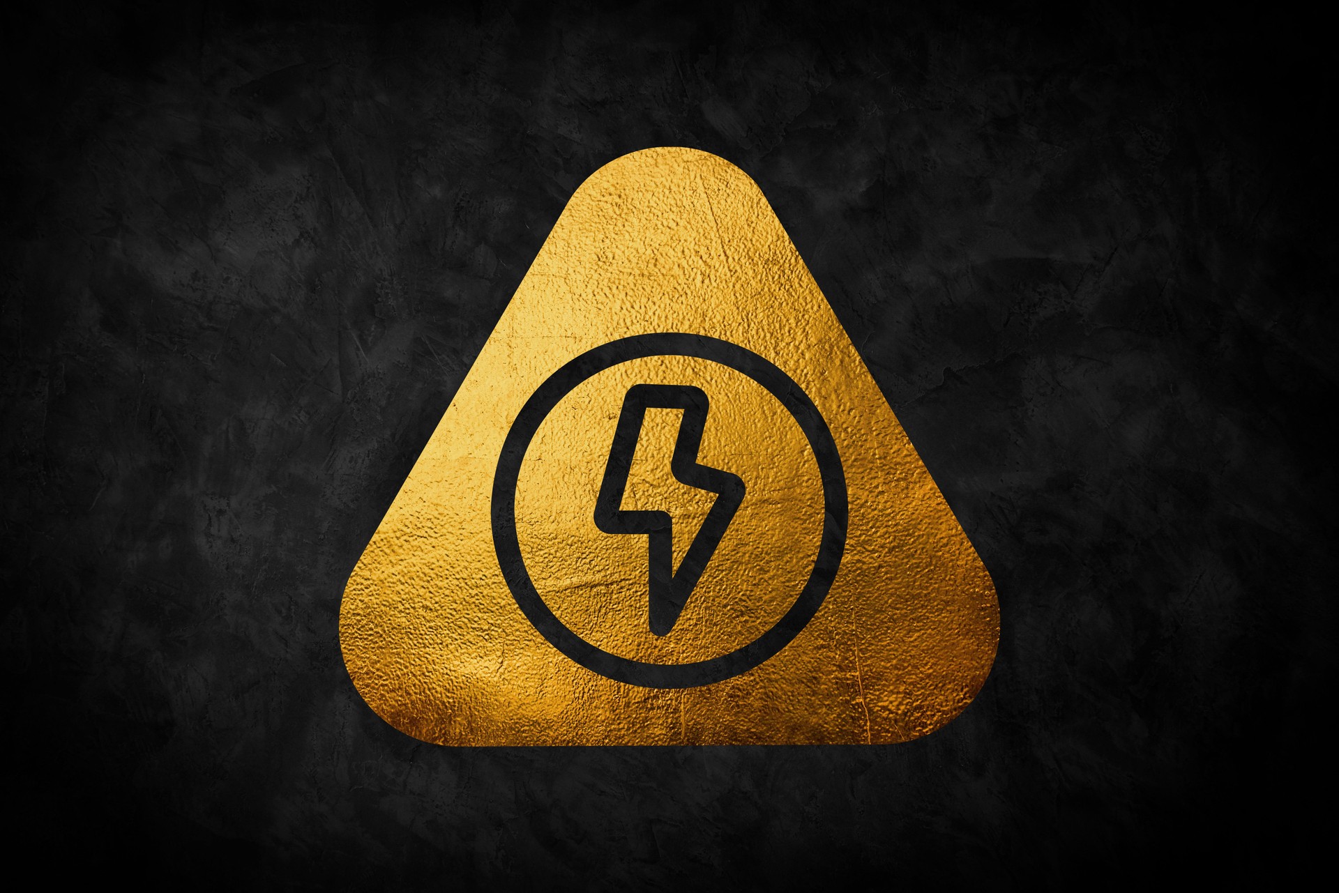 Golden thunderbolt icon 3d illustration isolated on black background.